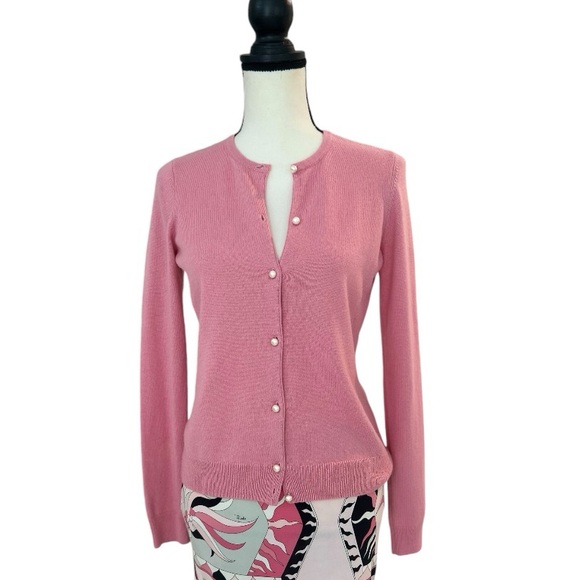 FINAL DAYS ON POSH Pink Cashmere Cardigan with Pearl Buttons - Picture 1 of 7